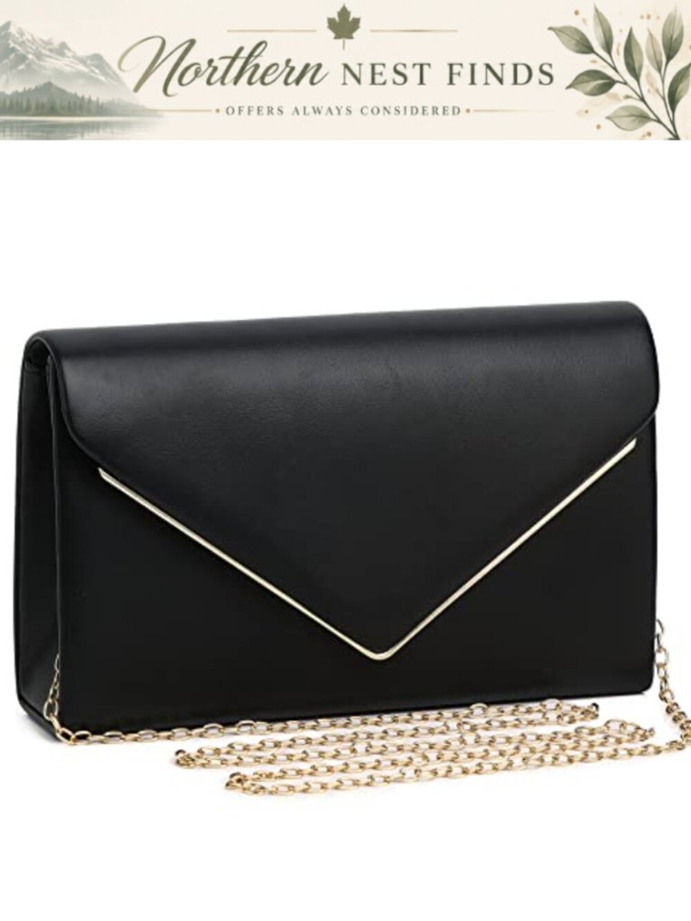 Vegan Leather Envelope Clutch with Chain Strap Evening Wedding Party Bag